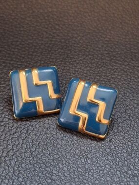 Monet Blue and Gold Geometric Square Earrings